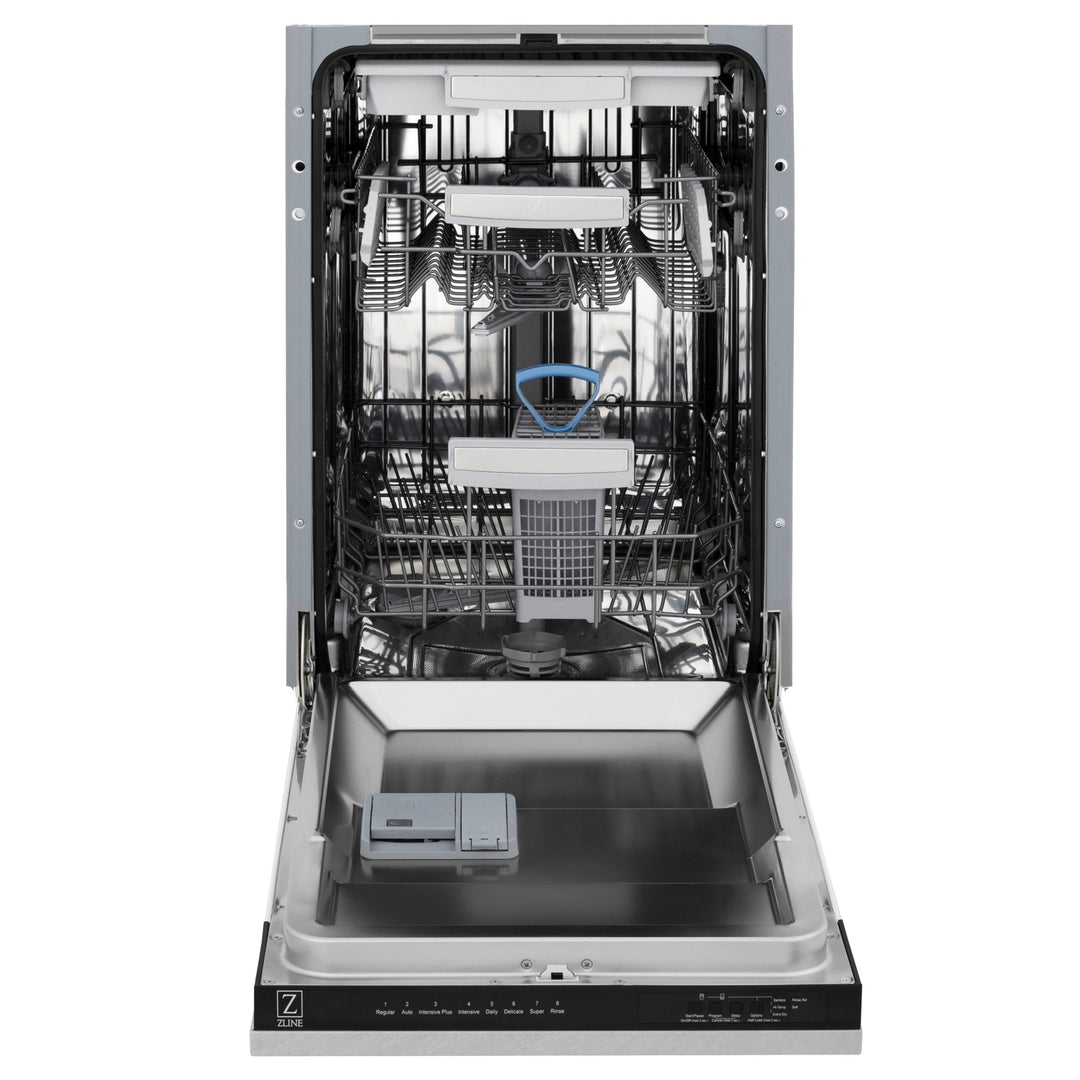 ZLINE 18 in. Tallac Series 3rd Rack Top Control Dishwasher with Satin Stainless Steel Panel and Stainless Steel Tub, 51dBa (DWV-SN-18)
