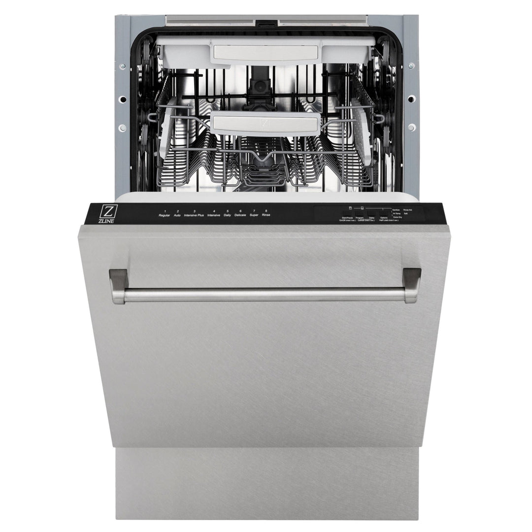 ZLINE 18 in. Tallac Series 3rd Rack Top Control Dishwasher with Satin Stainless Steel Panel and Stainless Steel Tub, 51dBa (DWV-SN-18)