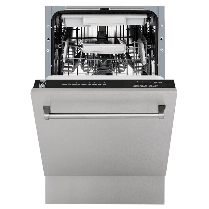 ZLINE 18 in. Tallac Series 3rd Rack Top Control Dishwasher with Satin Stainless Steel Panel and Stainless Steel Tub, 51dBa (DWV-SN-18)