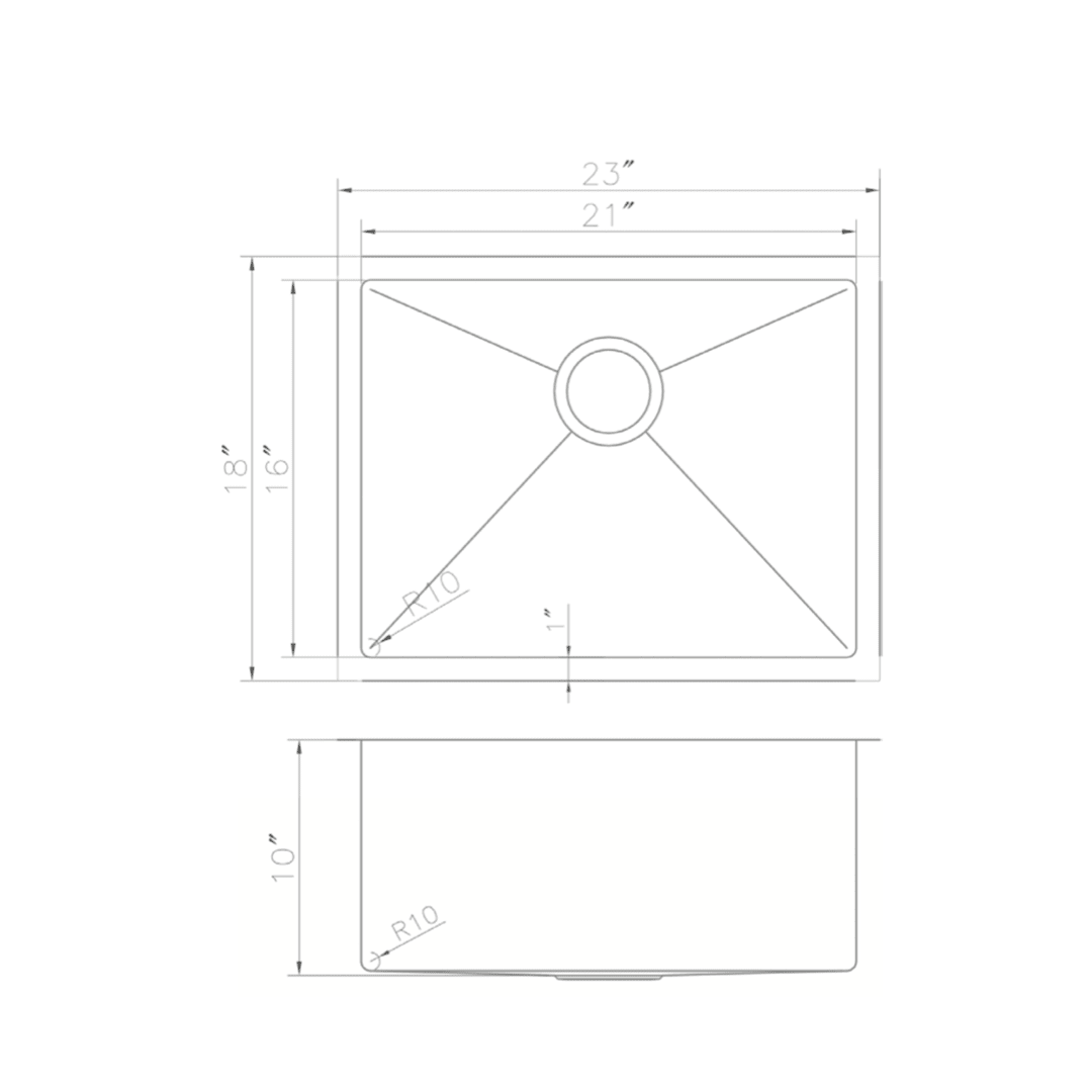 ZLINE 23 in. Meribel Undermount Single Bowl Stainless Steel Kitchen Sink with Bottom Grid (SRS-23)