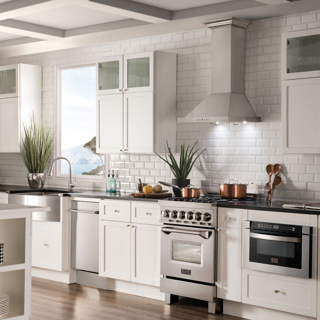 ZLINE 24" Convertible Vent Wall Mount Range Hood in Stainless Steel with Crown Molding (KBCRN-24)