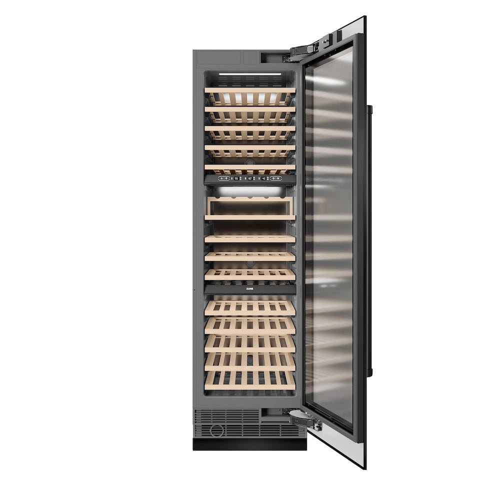 ZLINE 24 in. 12.4 cu. ft. Triple Zone 100 Bottle Column Wine Cooler in Black Stainless Steel (RCWV-BS-24)