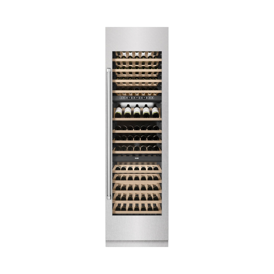 ZLINE 24 in. 12.4 cu. ft. Triple Zone 100 Bottle Column Wine Cooler in Satin Stainless Steel (RCWV-SN-24)