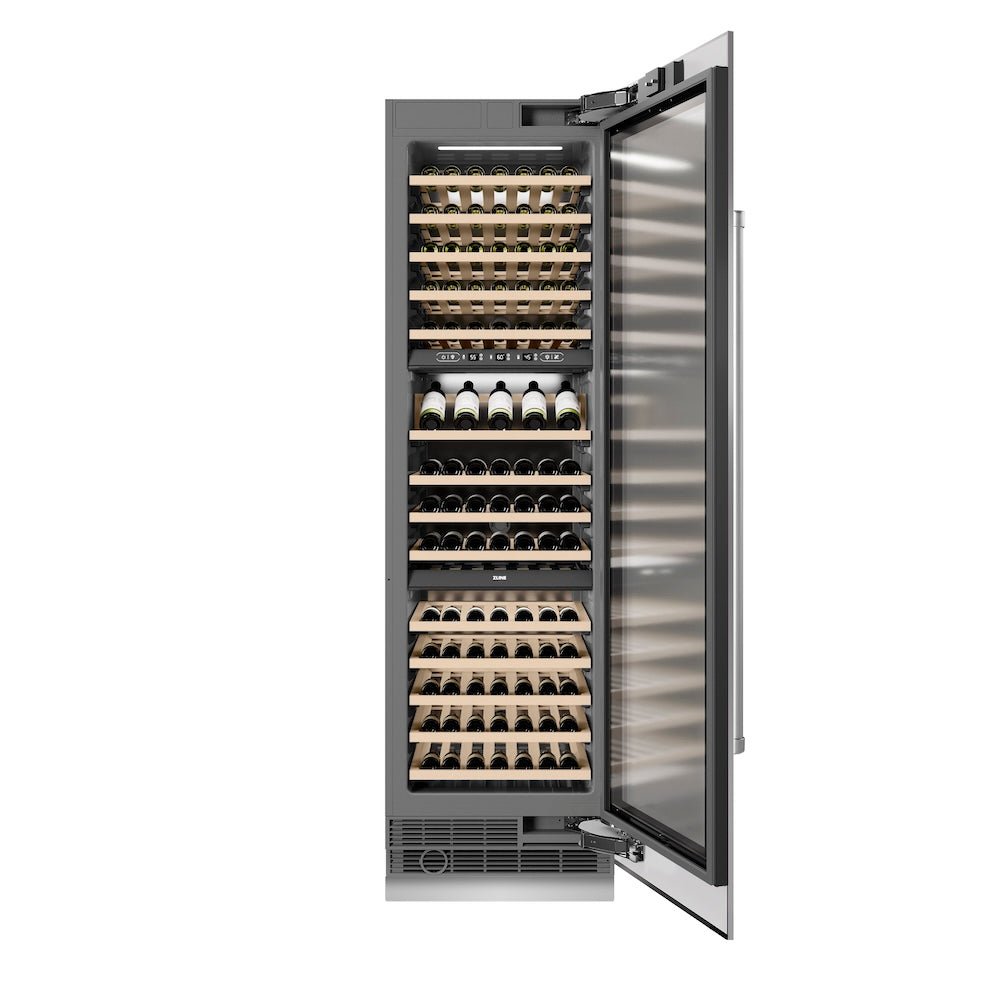 ZLINE 24 in. 12.4 cu. ft. Triple Zone 100 Bottle Column Wine Cooler in Stainless Steel (RCWV-304-24)