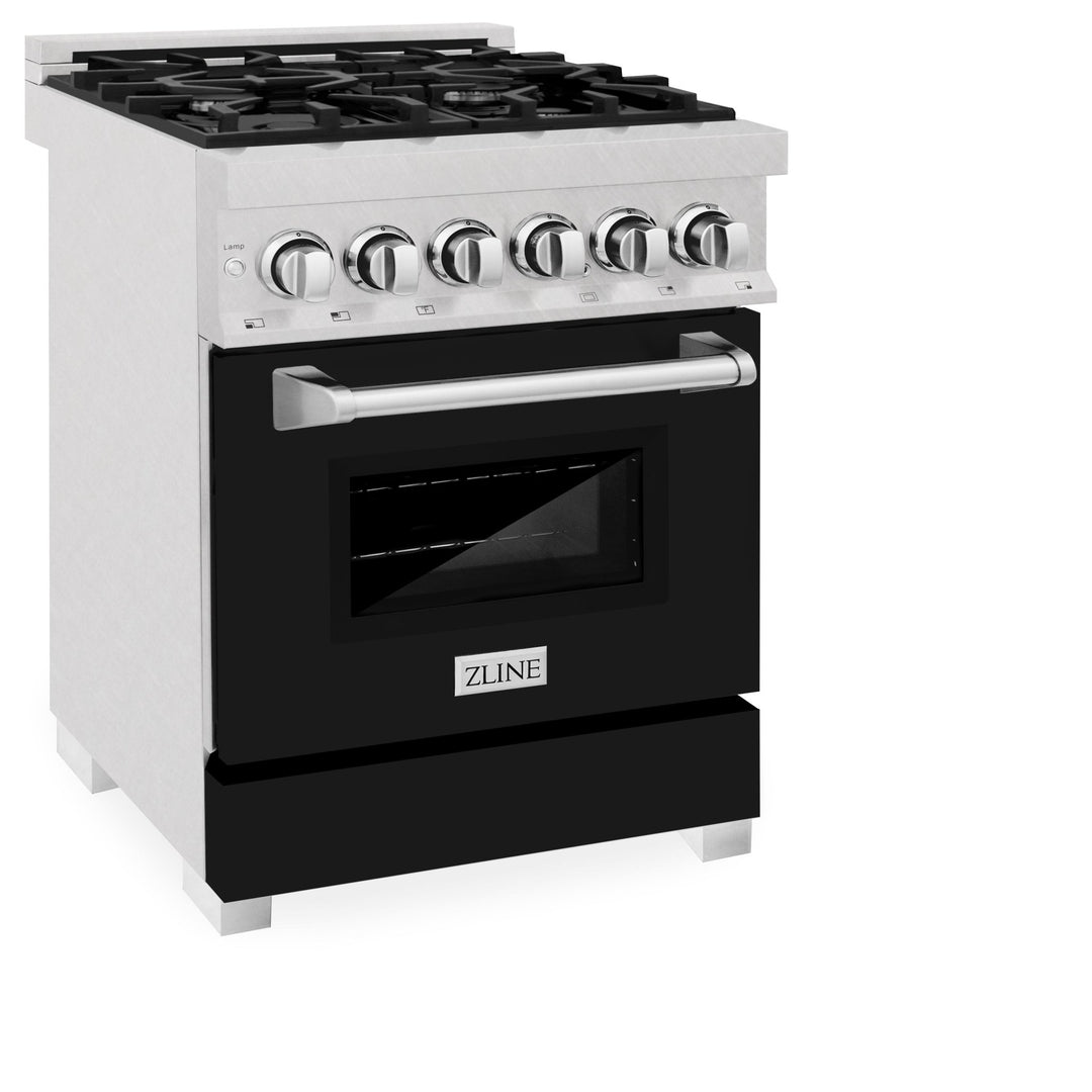 ZLINE 24 in. 2.8 cu. ft. Legacy Dual Fuel Range with 4 Burner Gas Cooktop and Electric Convection Oven in Satin Stainless Steel and Black Matte Door (RAS-BLM-24)