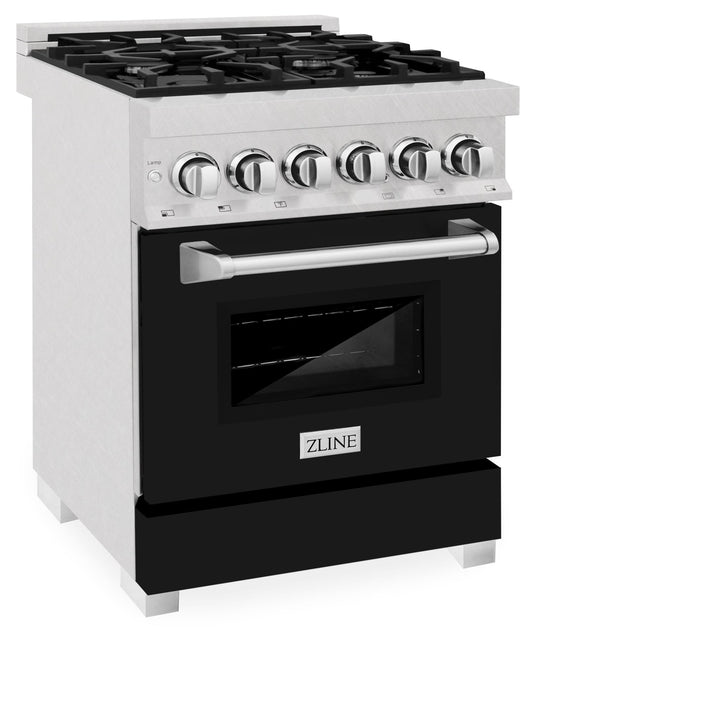 ZLINE 24 in. 2.8 cu. ft. Legacy Dual Fuel Range with 4 Burner Gas Cooktop and Electric Convection Oven in Satin Stainless Steel and Black Matte Door (RAS-BLM-24)