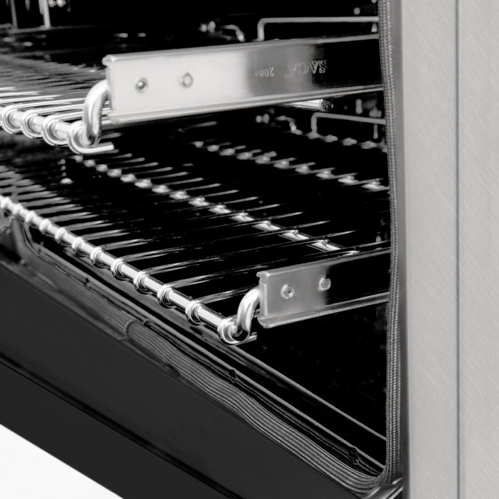 ZLINE 24 in. 2.8 cu. ft. Legacy Dual Fuel Range with 4 Burner Gas Cooktop and Electric Convection Oven in Satin Stainless Steel and Black Matte Door (RAS-BLM-24)
