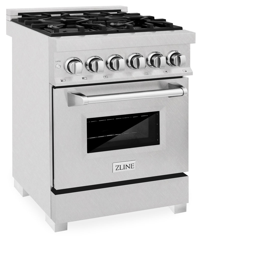 ZLINE 24 in. 2.8 cu. ft. Legacy Dual Fuel Range with 4 Burner Gas Cooktop and Electric Convection Oven in Satin Stainless Steel (RAS-SN-24)