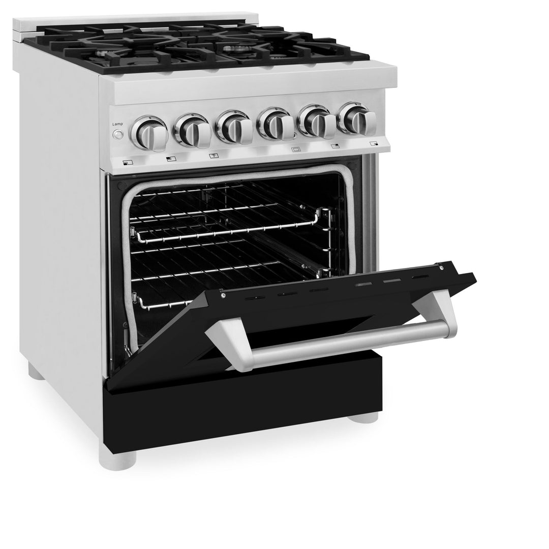 ZLINE 24 in. 2.8 cu. ft. Legacy Dual Fuel Range with 4 Burner Gas Cooktop and Electric Convection Oven in Stainless Steel and Black Matte Door (RA-BLM-24)