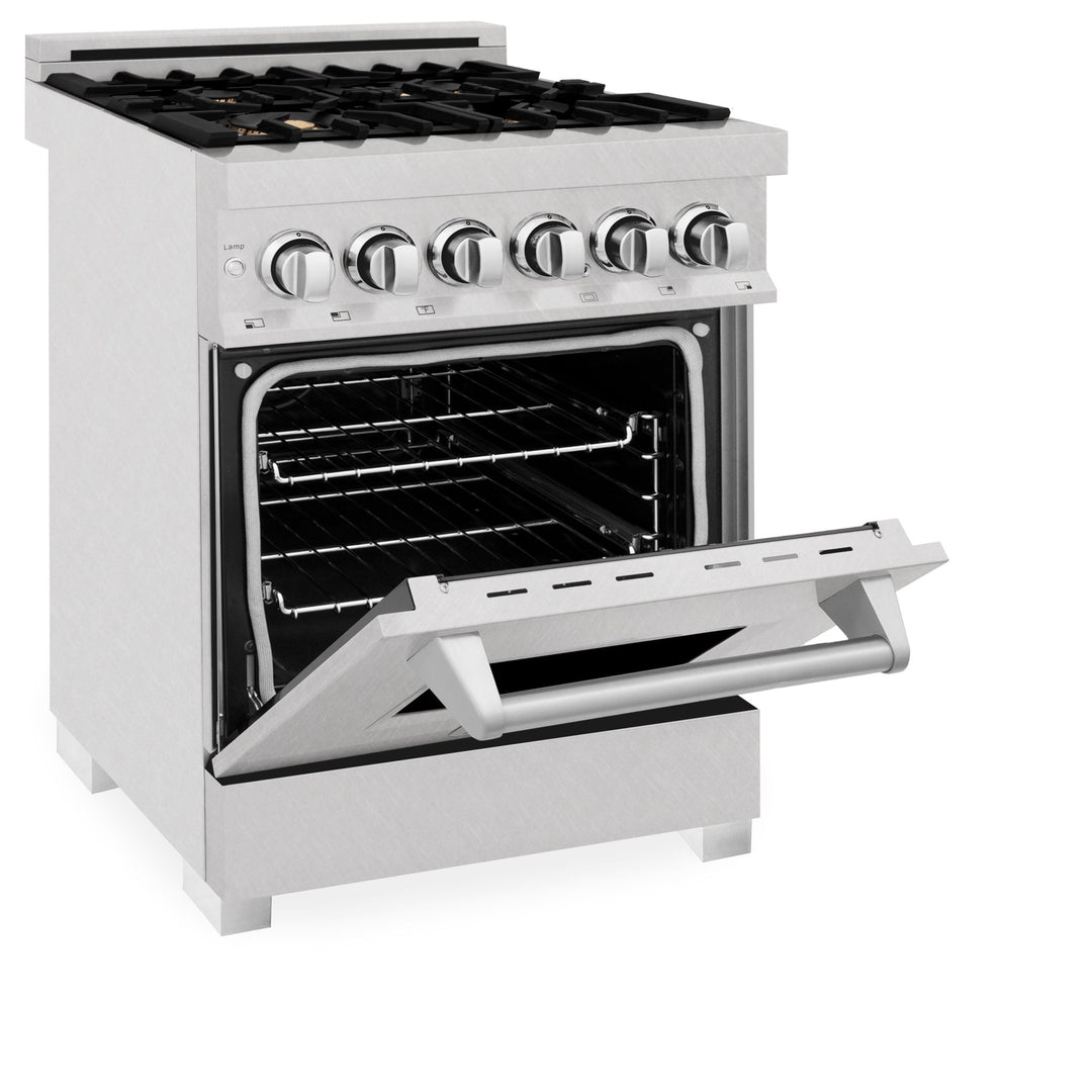 ZLINE 24 in. 2.8 cu. ft. Legacy Dual Fuel Range with Gas Cooktop and Electric Convection Oven in Satin Stainless Steel with 4 Brass Burners (RAS-SN-BR-24)