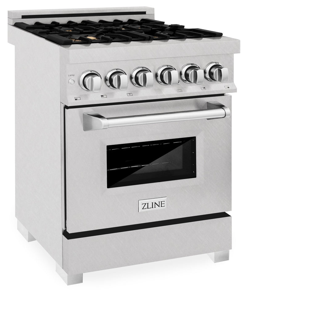 ZLINE 24 in. 2.8 cu. ft. Legacy Dual Fuel Range with Gas Cooktop and Electric Convection Oven in Satin Stainless Steel with 4 Brass Burners (RAS-SN-BR-24)