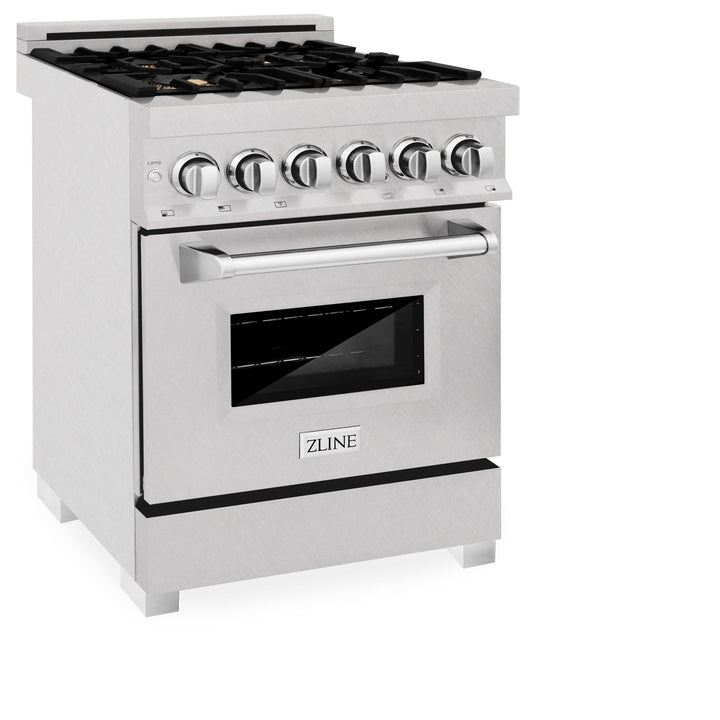 ZLINE 24 in. 2.8 cu. ft. Legacy Dual Fuel Range with Gas Cooktop and Electric Convection Oven in Satin Stainless Steel with 4 Brass Burners (RAS-SN-BR-24)