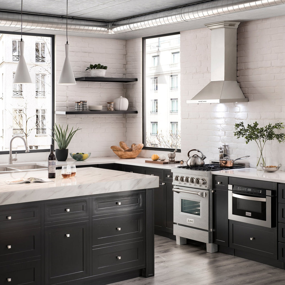 ZLINE 24 in. 2.8 cu. ft. Legacy Dual Fuel Range with Gas Cooktop and Electric Convection Oven in Satin Stainless Steel with 4 Brass Burners (RAS-SN-BR-24)