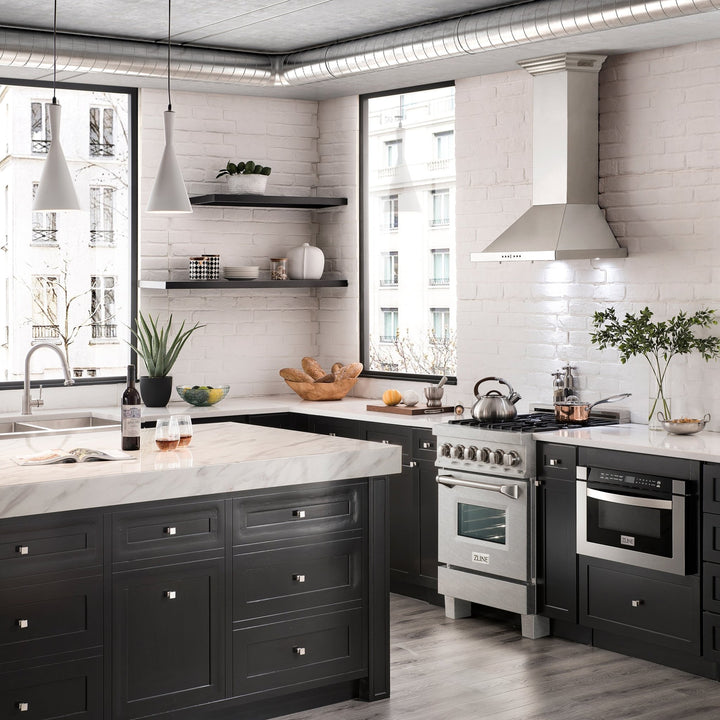 ZLINE 24 in. 2.8 cu. ft. Legacy Dual Fuel Range with Gas Cooktop and Electric Convection Oven in Satin Stainless Steel with 4 Brass Burners (RAS-SN-BR-24)