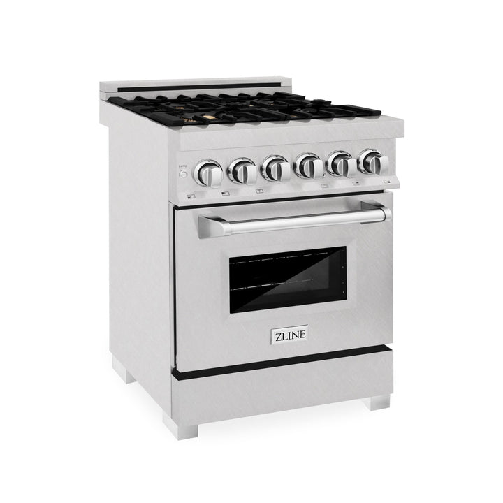 ZLINE 24 in. 2.8 cu. ft. Legacy Dual Fuel Range with Gas Cooktop and Electric Convection Oven in Satin Stainless Steel with 4 Brass Burners (RAS-SN-BR-24)