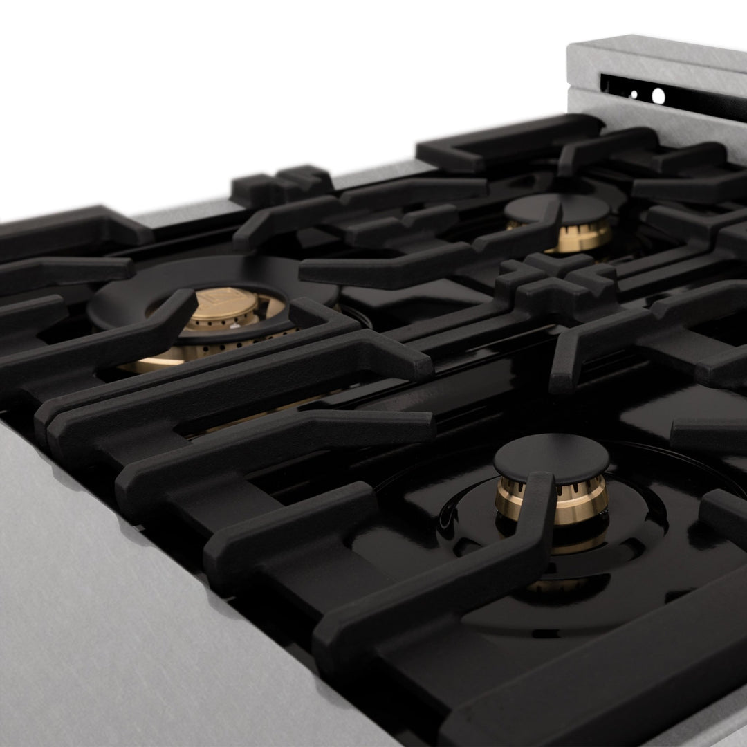 ZLINE 24 in. 2.8 cu. ft. Legacy Dual Fuel Range with Gas Cooktop and Electric Convection Oven in Satin Stainless Steel with 4 Brass Burners (RAS-SN-BR-24)