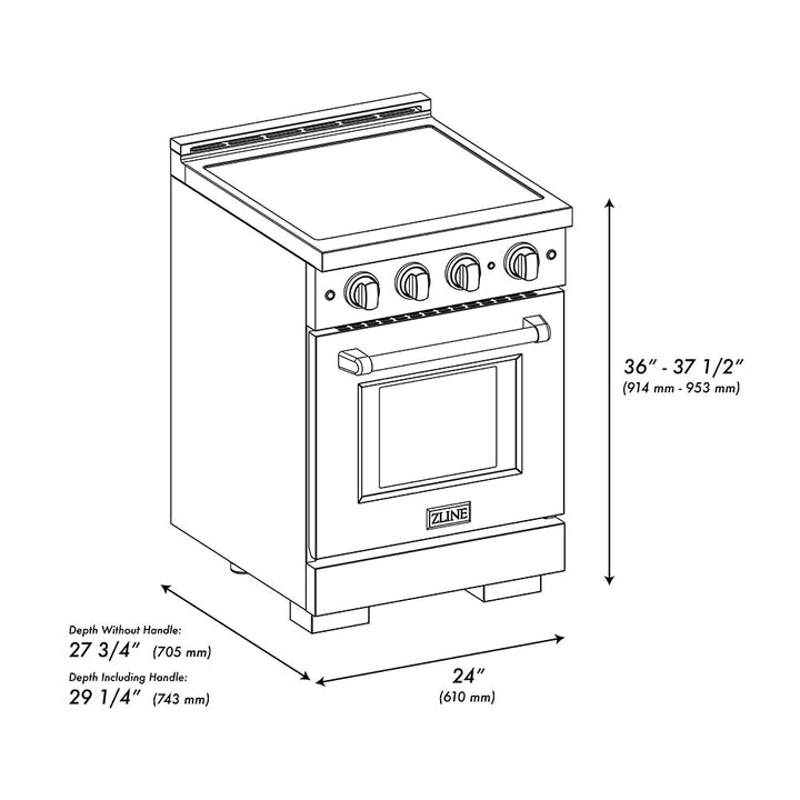 ZLINE 24 in. 3.2 cu. ft. Paramount Induction Range with 3 Element Cooktop and Electric Convection Oven in Satin Stainless Steel (SINRS-24)