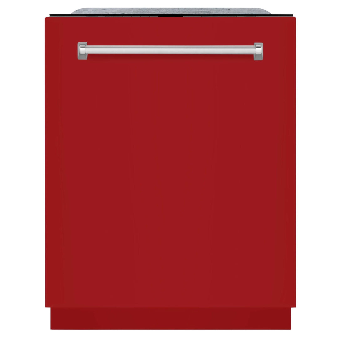 ZLINE 24 in. Monument Series 3rd Rack Top Touch Control Dishwasher with Red Gloss Panel, 45dBa (DWMT-RG-24)