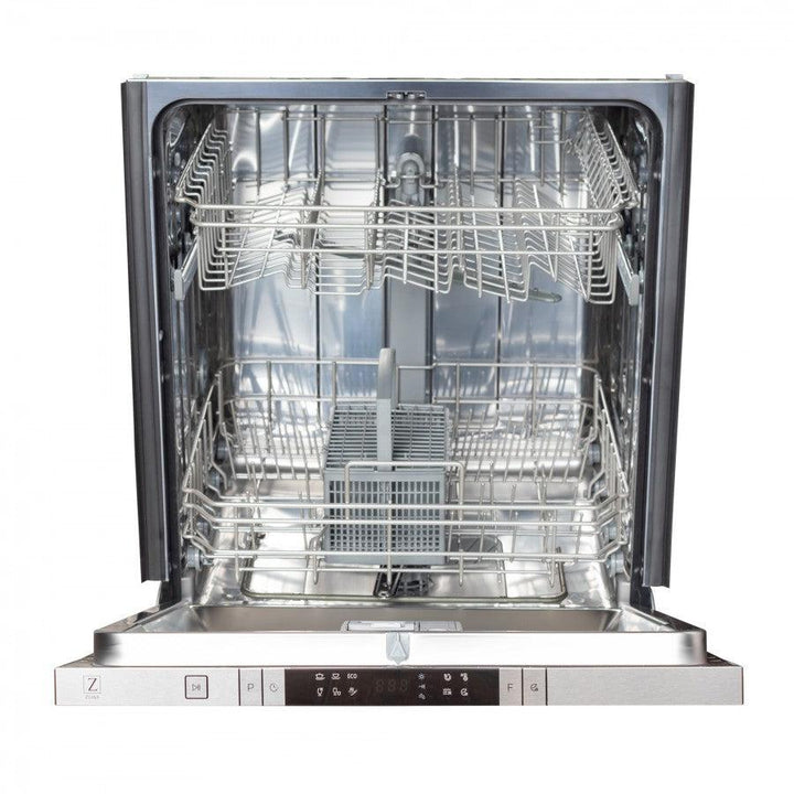 ZLINE 24 in. Top Control Built-In Dishwasher with Satin Stainless Steel Panel and Stainless Steel Tub with Traditional Style Handle, 52dBa (DW-SN-H-24)
