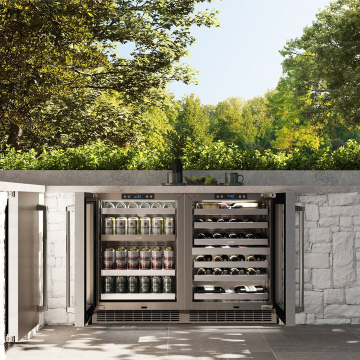 ZLINE 24 in. Touchstone 151 Can Beverage Fridge With Satin Stainless Steel Glass Door (RBSO-SN-24)