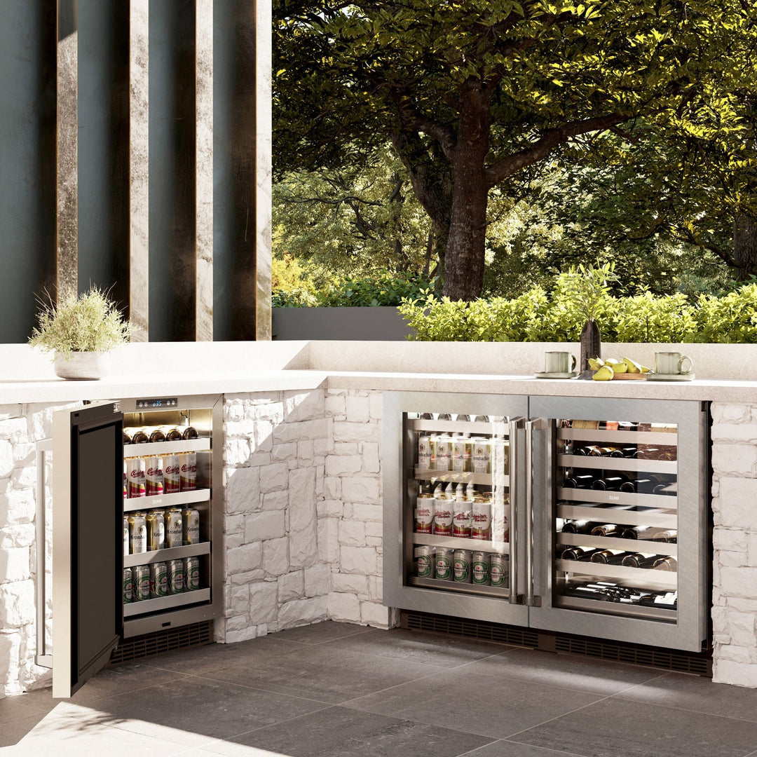 ZLINE 24 in. Touchstone 151 Can Beverage Fridge With Satin Stainless Steel Glass Door (RBSO-SN-24)