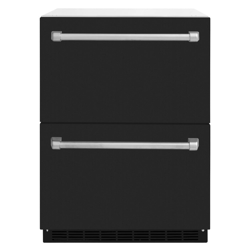 ZLINE 24 in. Touchstone 168 Can Outdoor-Rated Dual Refrigerator Drawer with Black Matte Doors (RDSO-BLM-24)