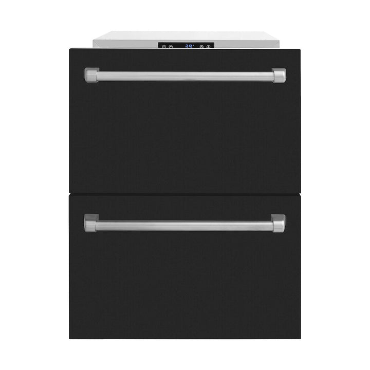 ZLINE 24 in. Touchstone 168 Can Outdoor-Rated Dual Refrigerator Drawer with Black Matte Doors (RDSO-BLM-24)