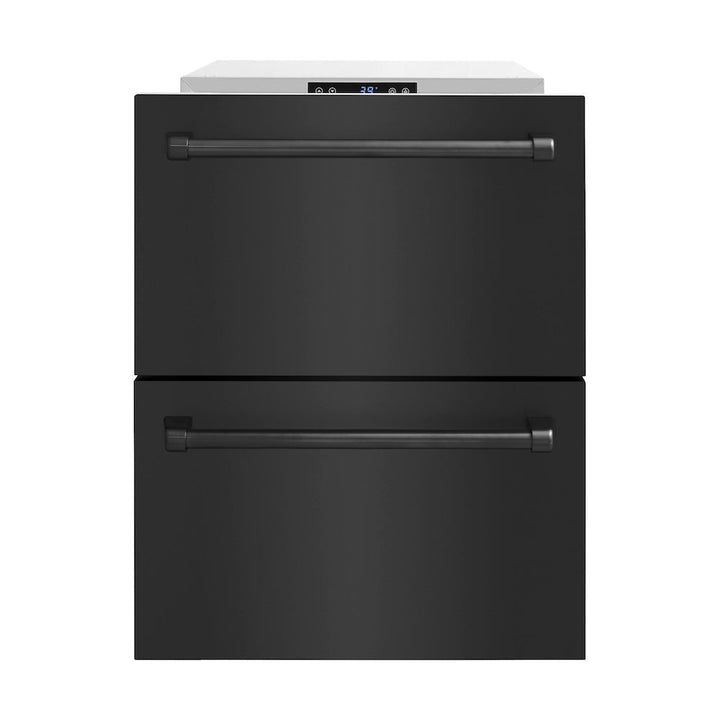 ZLINE 24 in. Touchstone 168 Can Outdoor-Rated Dual Refrigerator Drawer with Black Stainless Steel Doors (RDSO-BS-24)