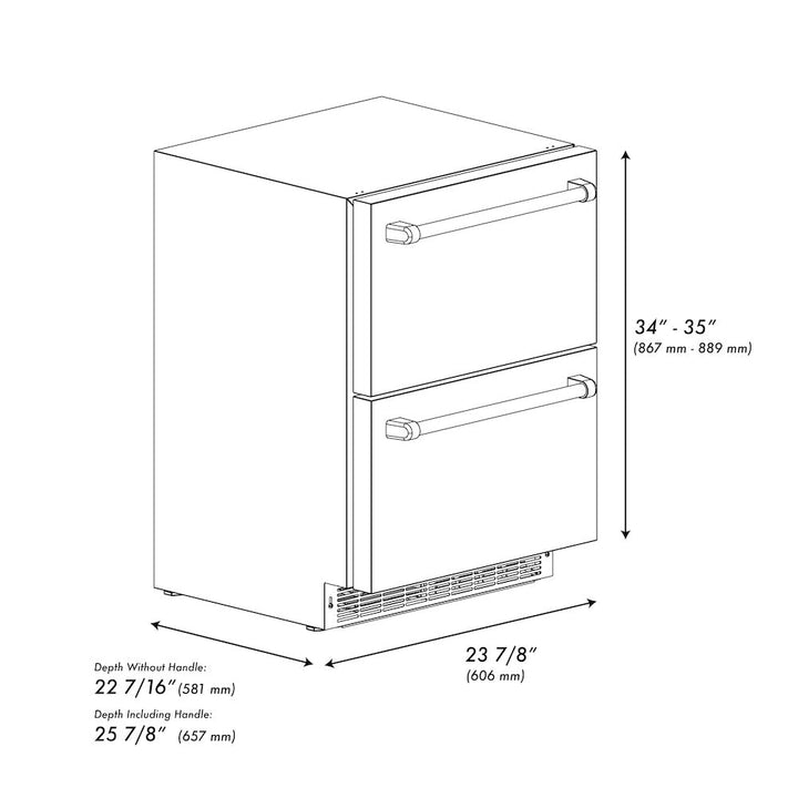 ZLINE 24 in. Touchstone 168 Can Outdoor-Rated Dual Refrigerator Drawer with Hand Hammered Copper Doors (RDSO-HH-24)