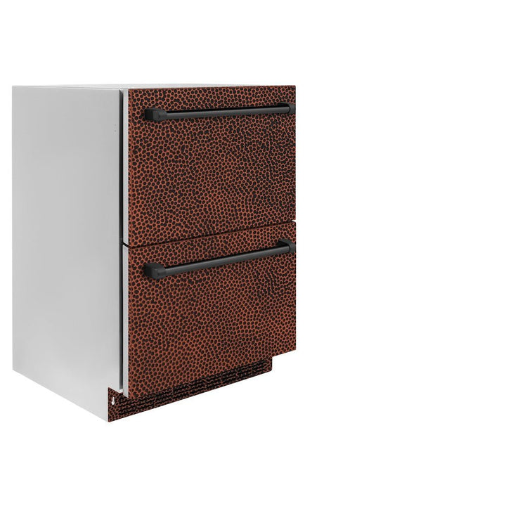 ZLINE 24 in. Touchstone 168 Can Outdoor-Rated Dual Refrigerator Drawer with Hand Hammered Copper Doors (RDSO-HH-24)