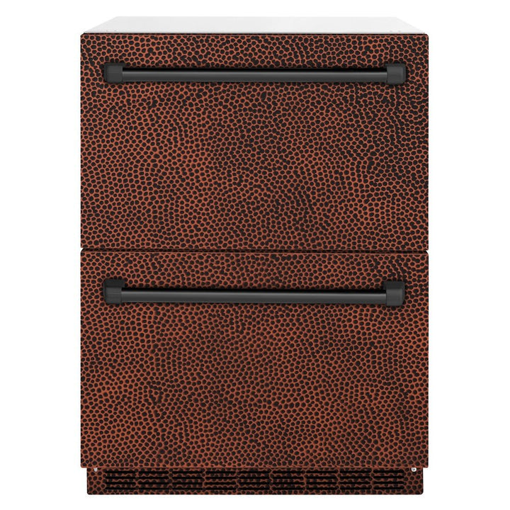 ZLINE 24 in. Touchstone 168 Can Outdoor-Rated Dual Refrigerator Drawer with Hand Hammered Copper Doors (RDSO-HH-24)