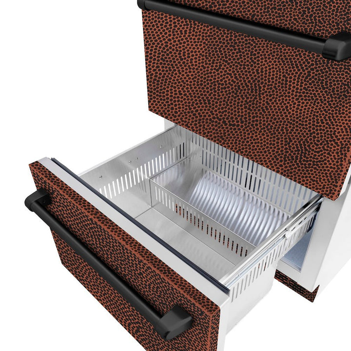 ZLINE 24 in. Touchstone 168 Can Outdoor-Rated Dual Refrigerator Drawer with Hand Hammered Copper Doors (RDSO-HH-24)