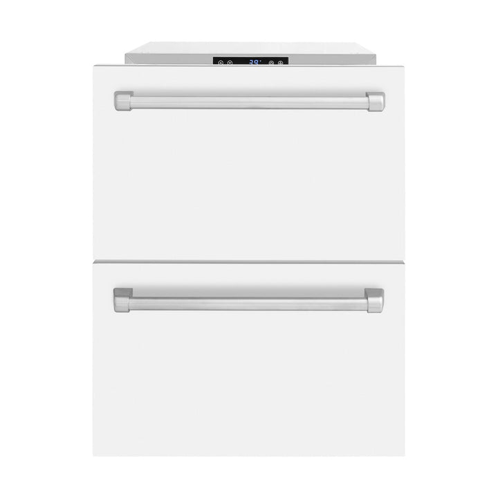 ZLINE 24 in. Touchstone 168 Can Outdoor-Rated Dual Refrigerator Drawer with White Matte Doors (RDSO-WM-24)