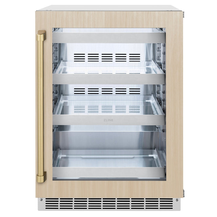 ZLINE 24 In. Touchstone Beverage Fridge with Panel-Ready Glass Door and Champagne Bronze Handle (RBSPOZ-24-CB)
