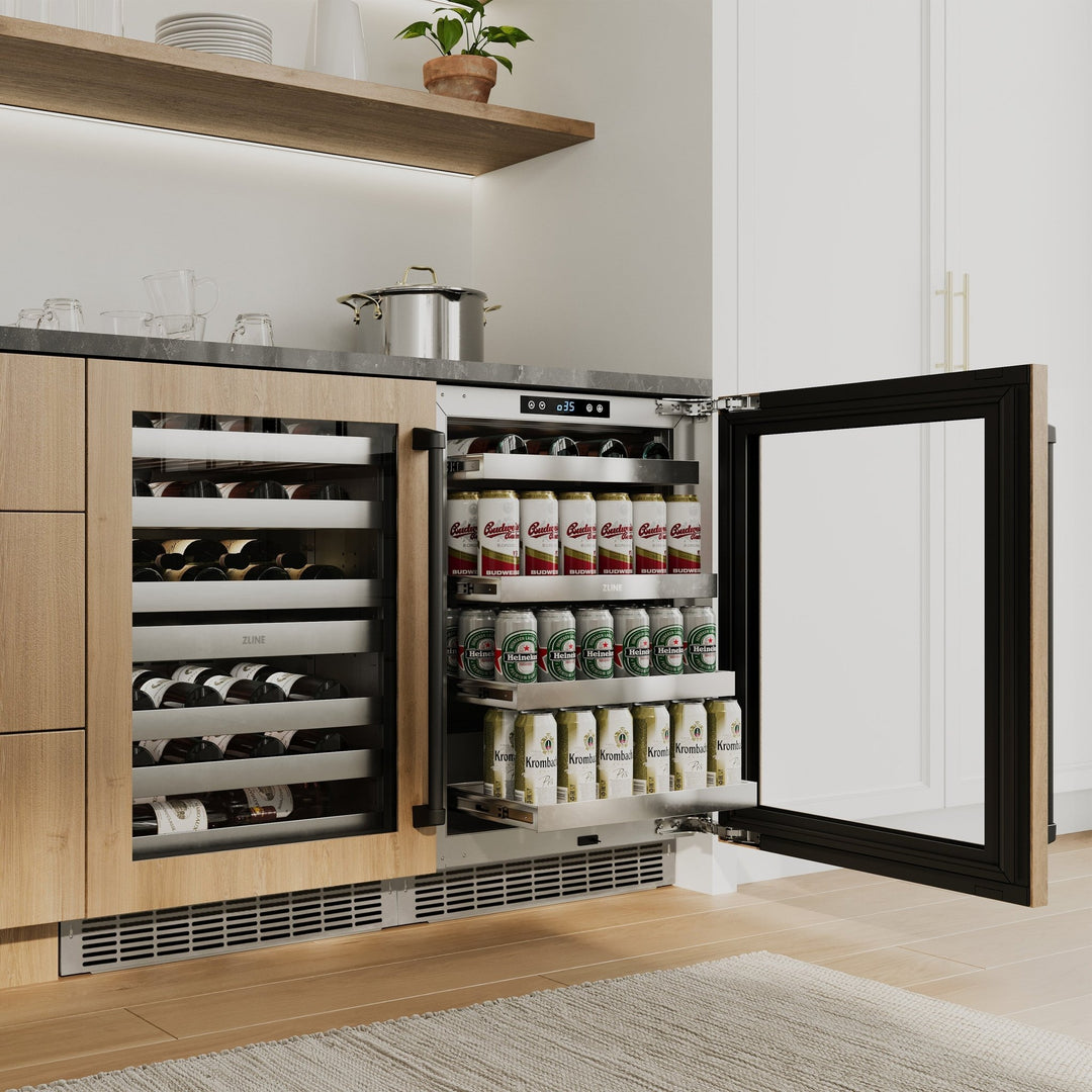 ZLINE 24 In. Touchstone Beverage Fridge with Panel-Ready Glass Door and Matte Black Handle (RBSPOZ-24-MB)