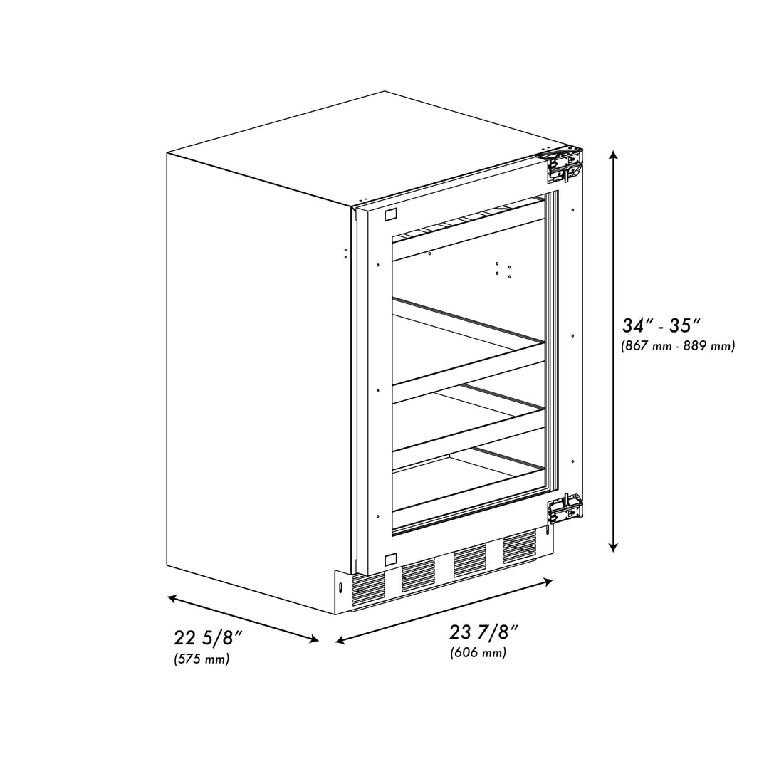 ZLINE 24 In. Touchstone Beverage Fridge with Panel-Ready Glass Door and Polished Gold Handle (RBSPOZ-24-G)