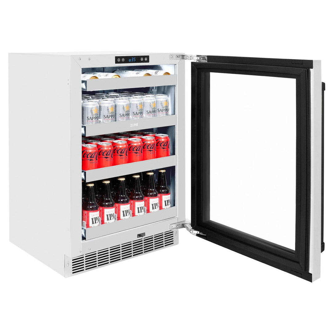 ZLINE 24 In. Touchstone Beverage Fridge with Stainless Steel Glass Door and Matte Black Handle (RBSOZ-GS-24-MB)