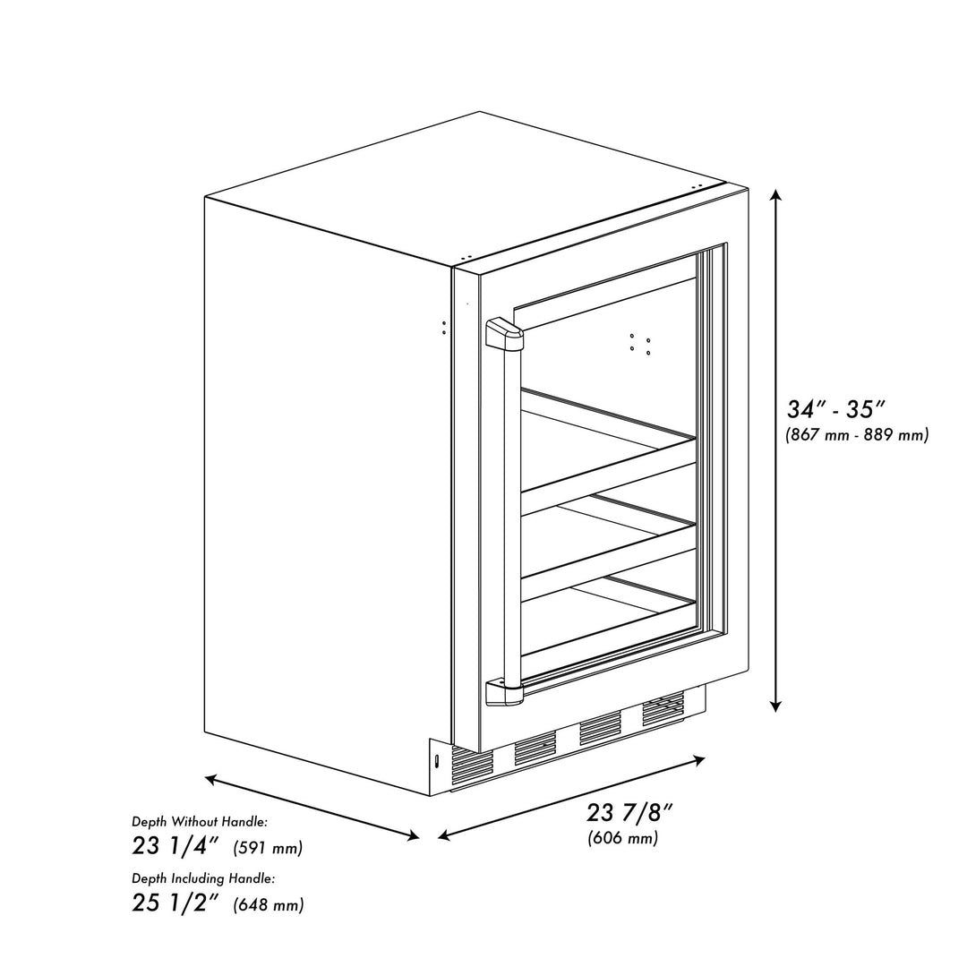 ZLINE 24 In. Touchstone Beverage Fridge with Stainless Steel Glass Door and Polished Gold Handle (RBSOZ-GS-24-G)