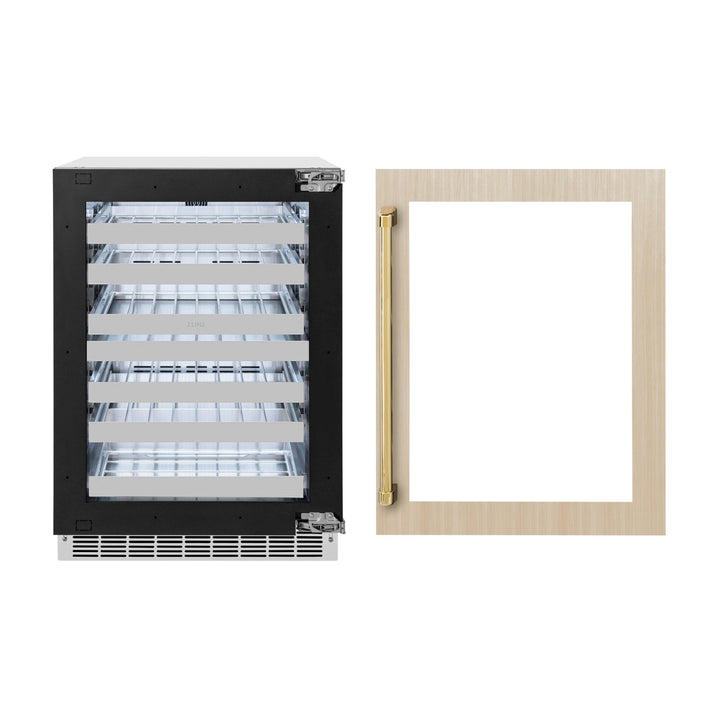 ZLINE 24 In. Touchstone Wine Cooler with Panel-Ready Glass Door and Polished Gold Handle (RWDPOZ-24-G)
