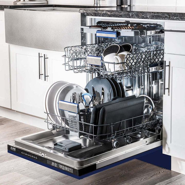 ZLINE 24" Tallac Series 3rd Rack Tall Tub Dishwasher in Blue Gloss with Stainless Steel Tub, 51dBa (DWV-BG-24)