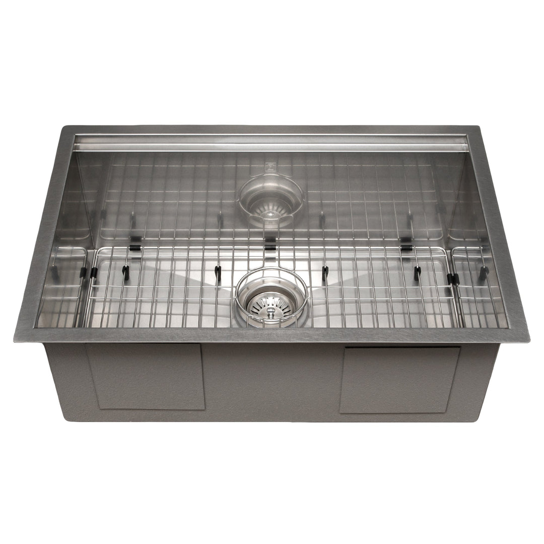 ZLINE 27 in. Garmisch Undermount Single Bowl Satin Stainless Steel Kitchen Sink with Bottom Grid and Accessories (SLS-27S)