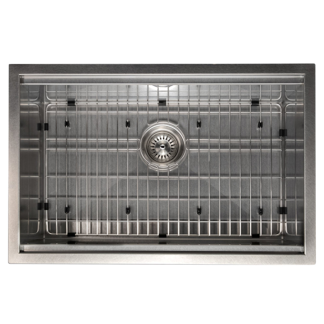 ZLINE 27 in. Garmisch Undermount Single Bowl Satin Stainless Steel Kitchen Sink with Bottom Grid and Accessories (SLS-27S)