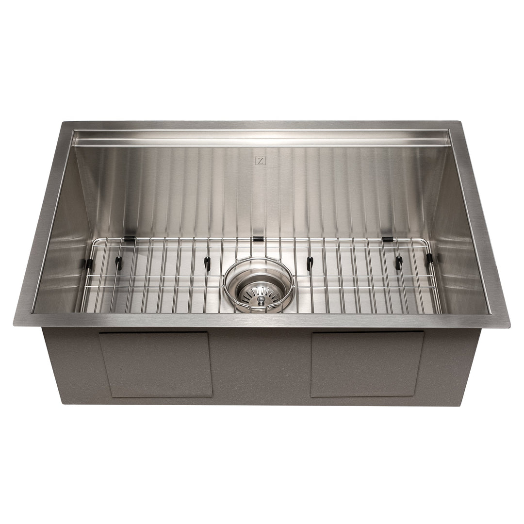 ZLINE 27 in. Garmisch Undermount Single Bowl Stainless Steel Kitchen Sink with Bottom Grid and Accessories (SLS-27)