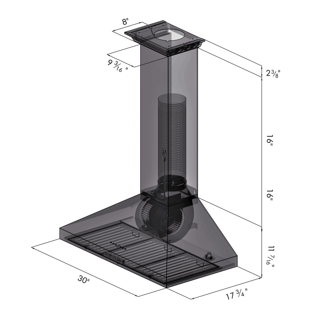 ZLINE 30" Convertible Vent Convertible Vent Wall Mount Range Hood in Stainless Steel with Crown Molding (KL3CRN-30)