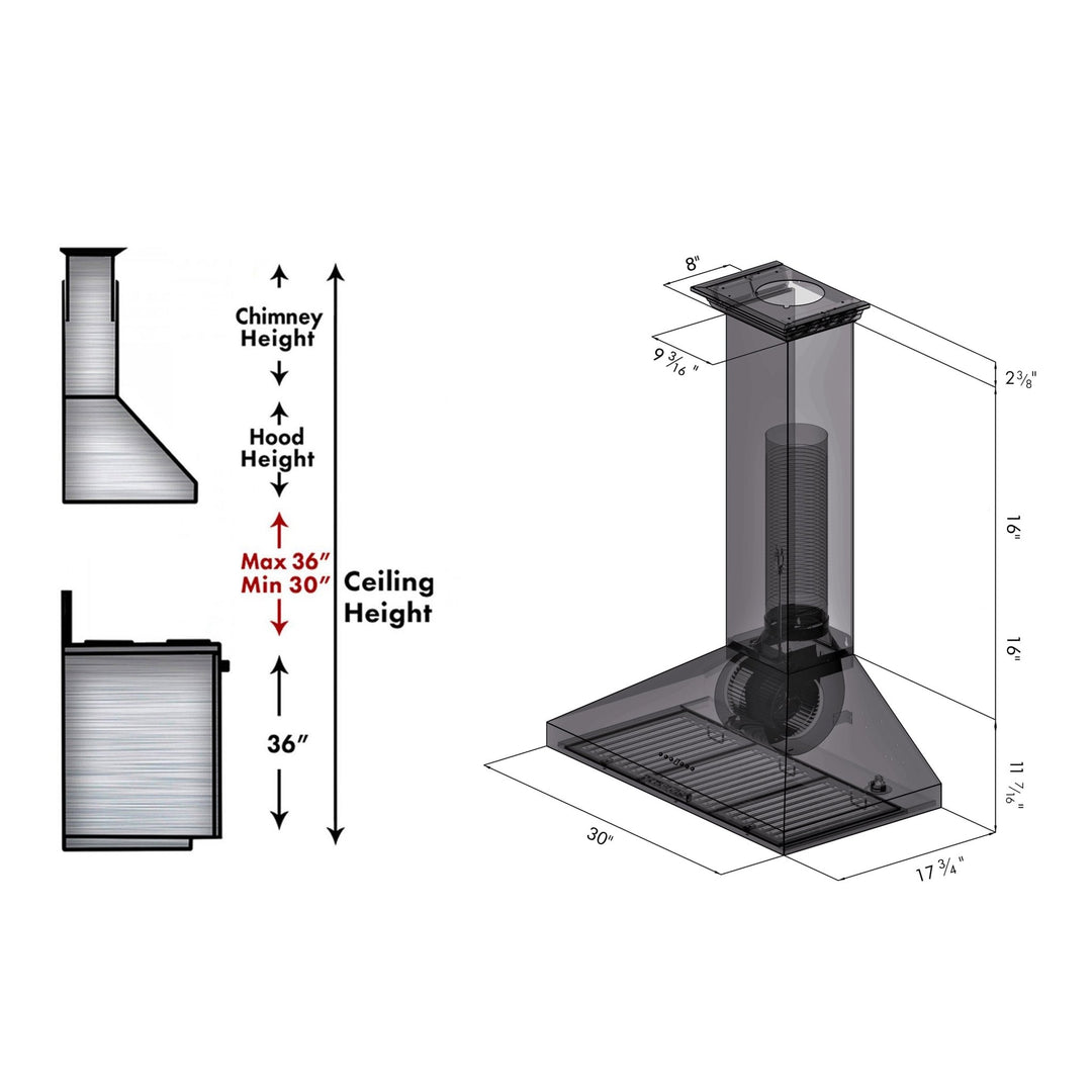 ZLINE 30" Convertible Vent Convertible Vent Wall Mount Range Hood in Stainless Steel with Crown Molding (KL3CRN-30)