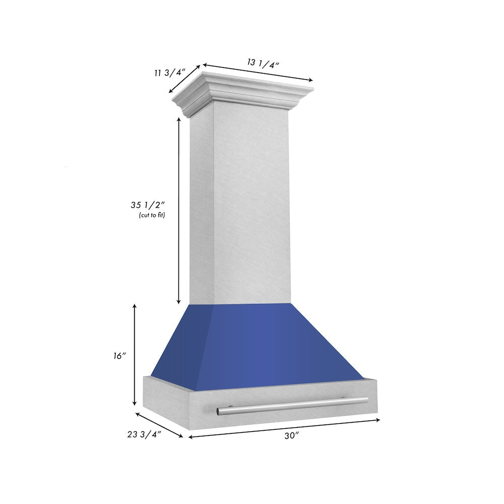 ZLINE 30" Fingerprint Resistant Stainless Steel Range Hood with Blue Matte Shell (8654SNX-BM30)