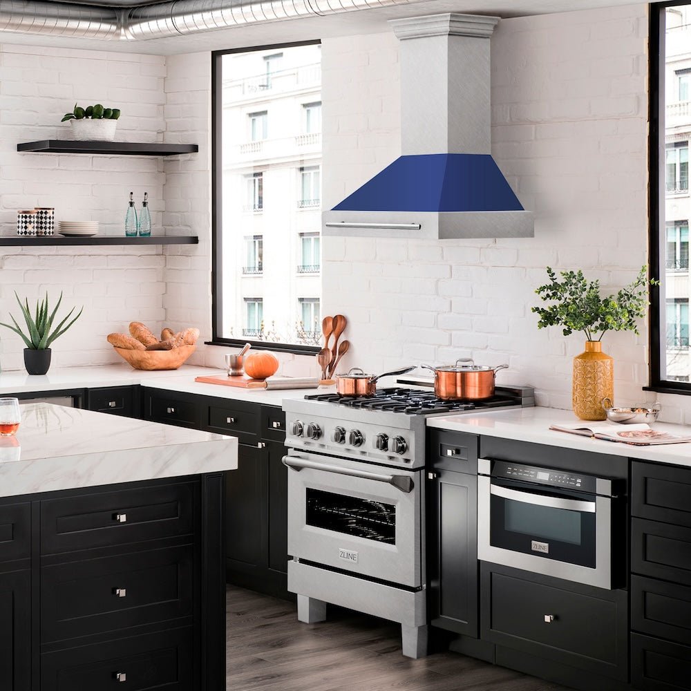 ZLINE 30" Fingerprint Resistant Stainless Steel Range Hood with Blue Matte Shell (8654SNX-BM30)