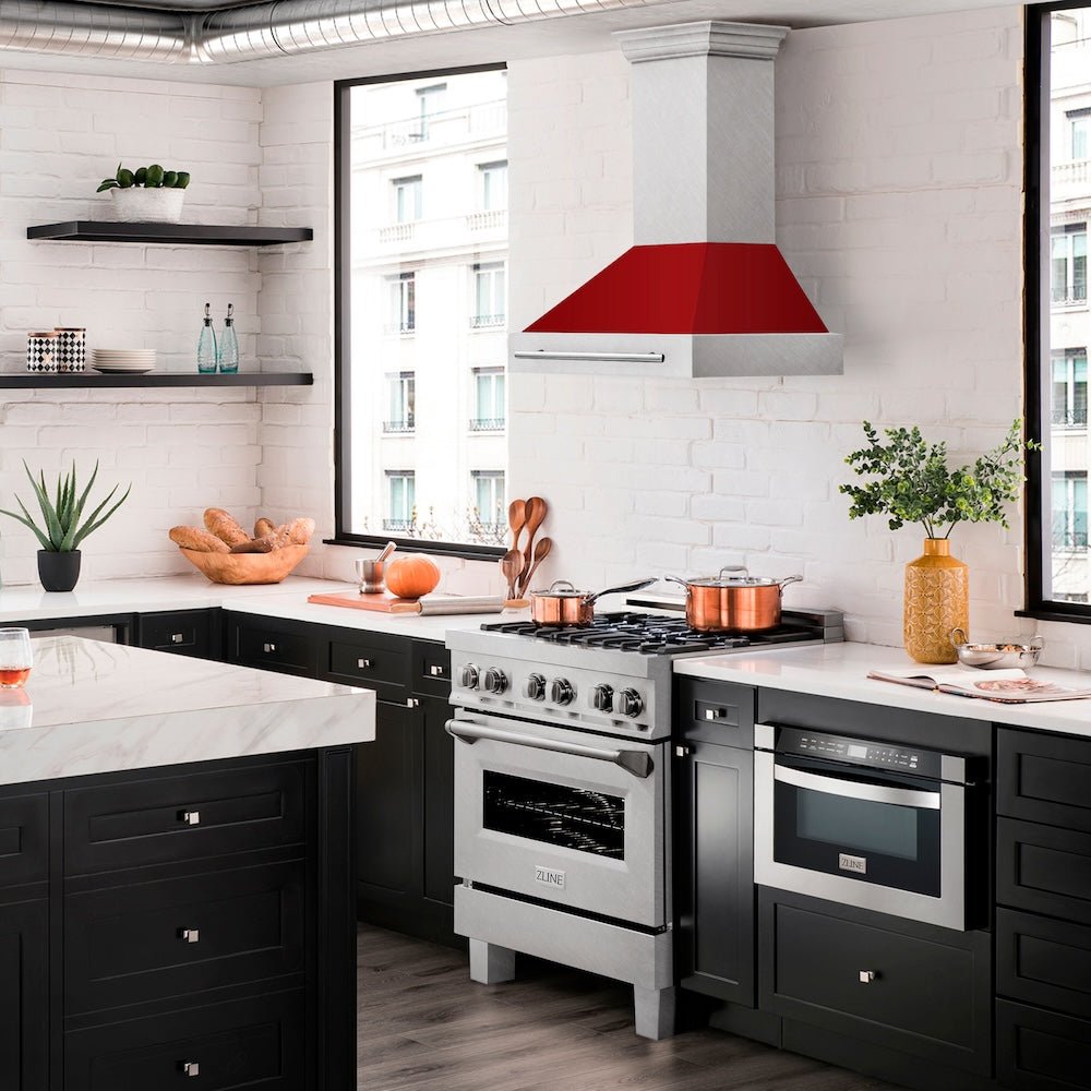 ZLINE 30" Fingerprint Resistant Stainless Steel Range Hood with Red Gloss Shell (8654SNX-RG30)
