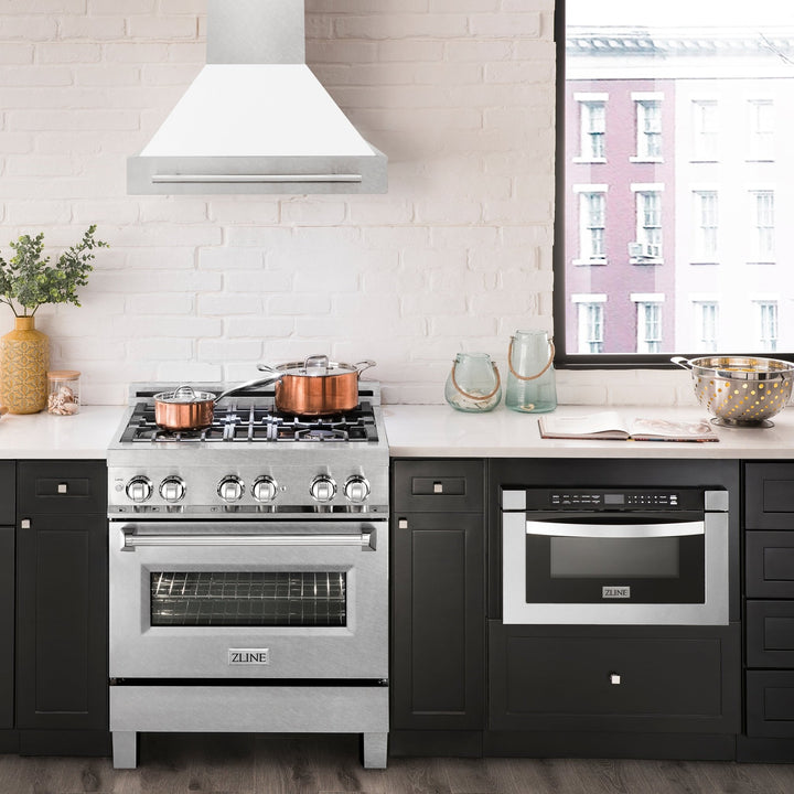 ZLINE 30" Fingerprint Resistant Stainless Steel Range Hood with White Matte Shell (8654SNX-WM30)