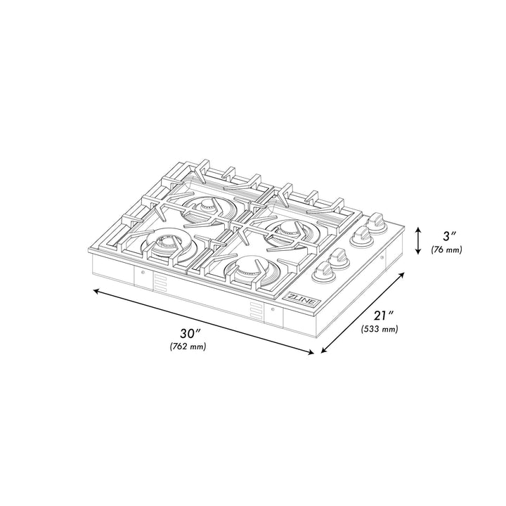 ZLINE 30" Gas Cooktop with 4 Gas Burners and Black Porcelain Top (RC30-PBT)